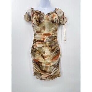 Privy Women's Padded Ruched‎ Adjustable Strap Mini Dress CA4  Yellow  M NWT